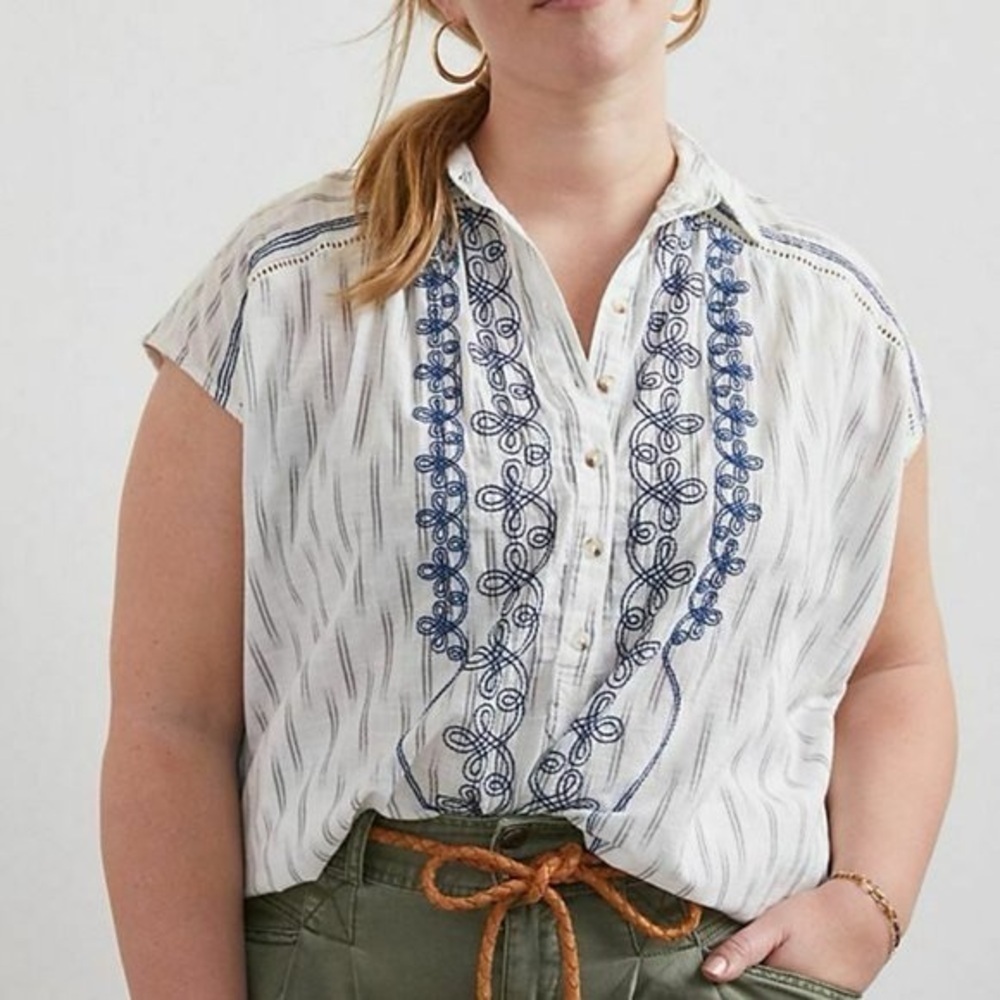 Anthropologie Pilcro Embroidered Surf Oversized Sleeveless Stripe Top Size XS